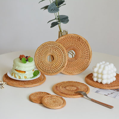 Rattan Woven Tabletop Storage Tea Sets Coasters/Pot/Meal Mat