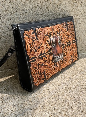 27x18x5阿牧客皮具 手工皮具 头层牛皮手包 雕刻款