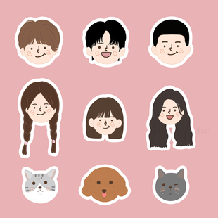 Q版手绘头像情侣婚纱亲子照宠物狗简笔画动物卡通形象似顏繪 logo