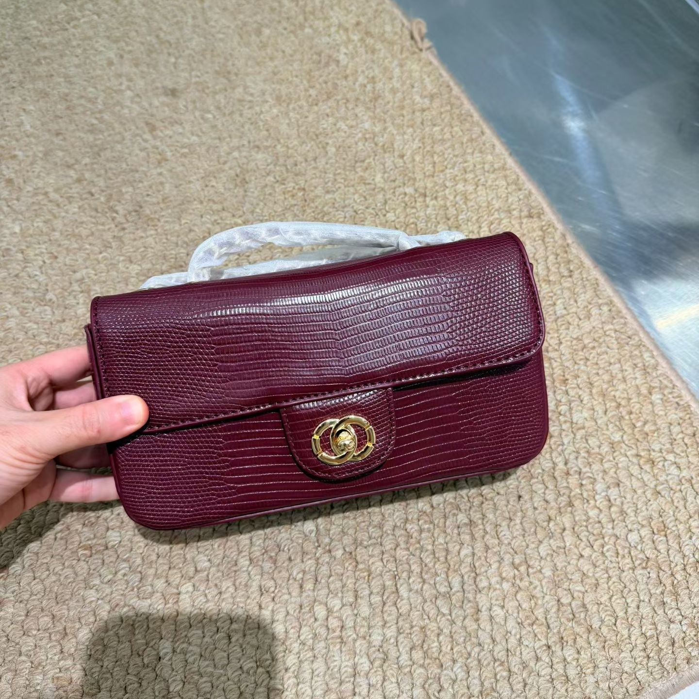 小香风金色银色蜥蜴纹小方包mini单肩斜跨小包包女轻奢翻盖链条包