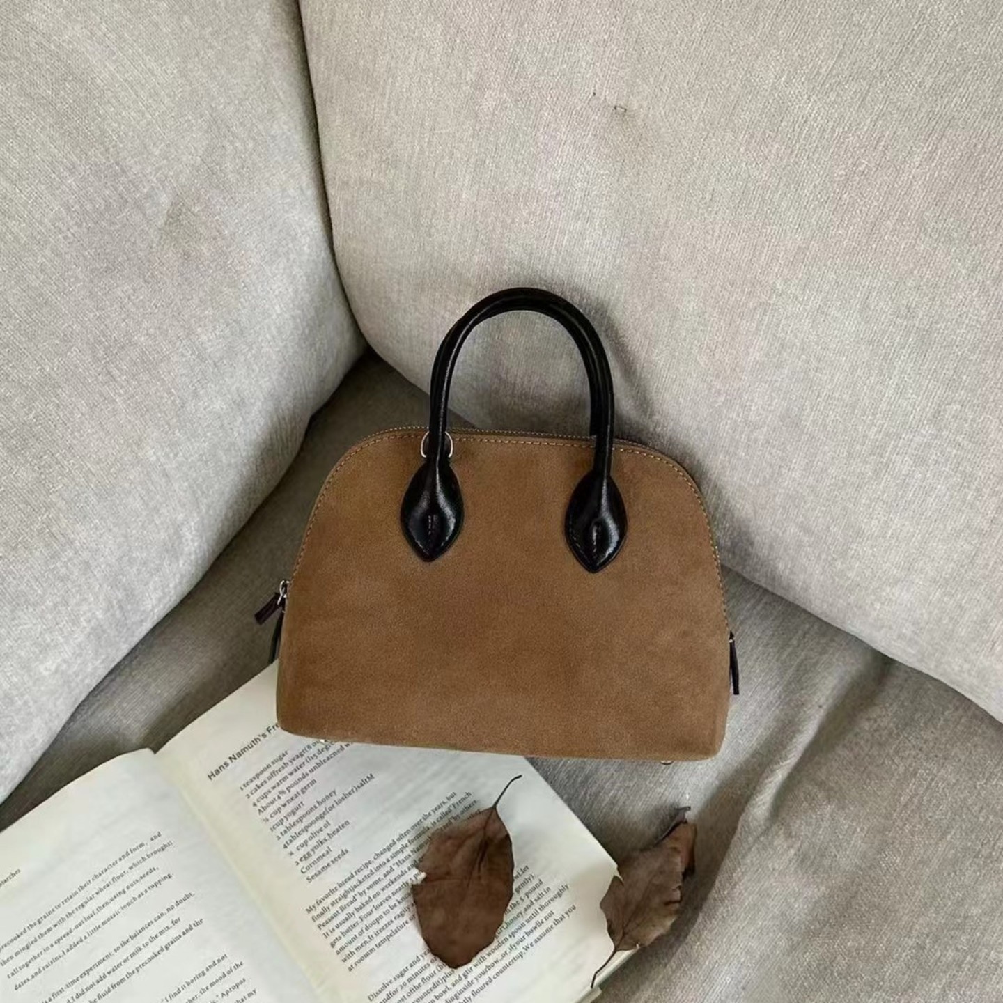秋冬新款mini保龄球包女斜挎贝壳包磨砂真皮手提小包包单肩斜挎包