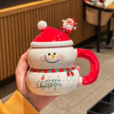 圣诞节雪人陶瓷杯子带盖女生礼盒