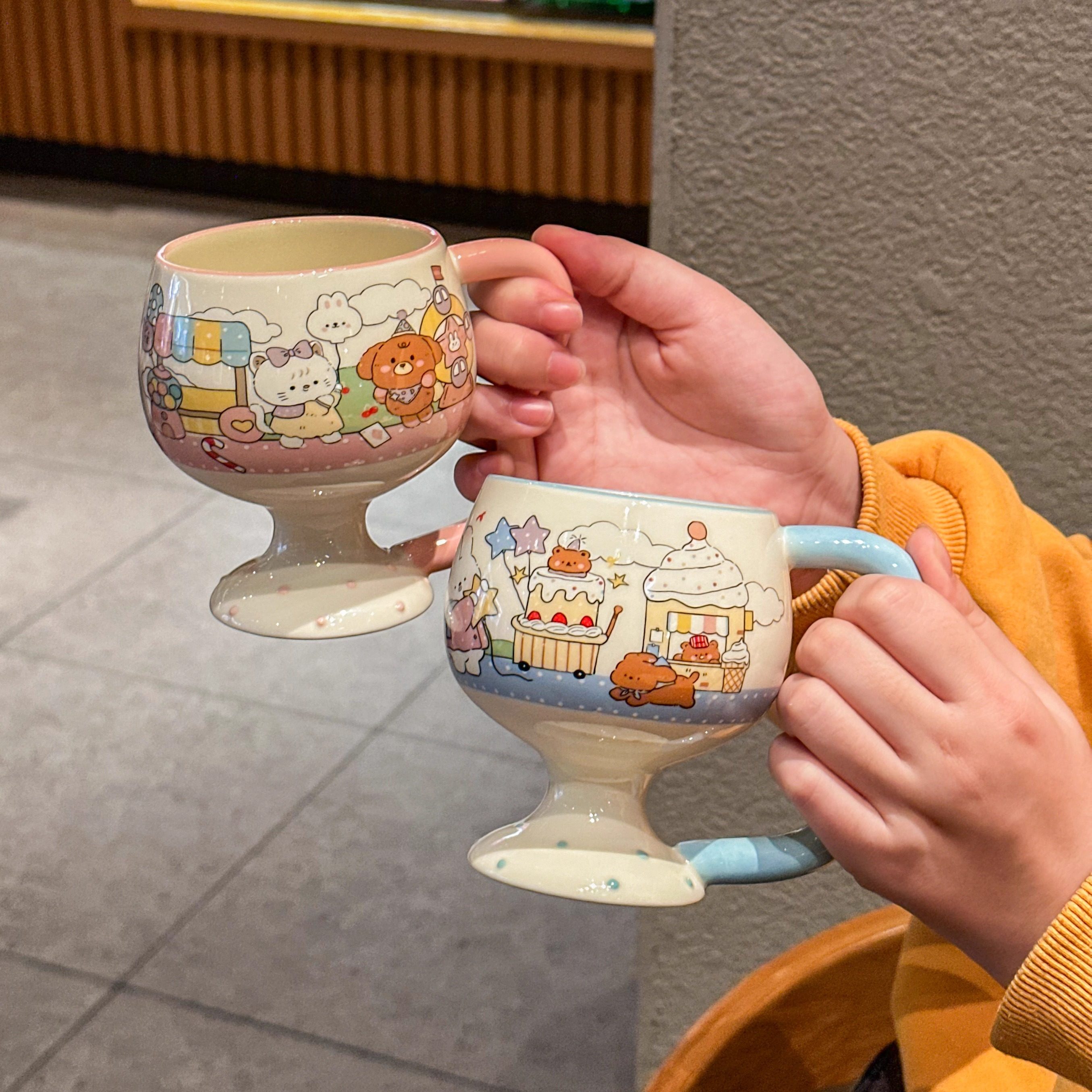 高颜值可爱动物高脚杯女生咖啡杯