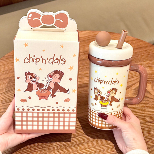 迪士尼冰霸杯大容量陶瓷杯子带盖男女生高颜值马克杯带吸管办公室