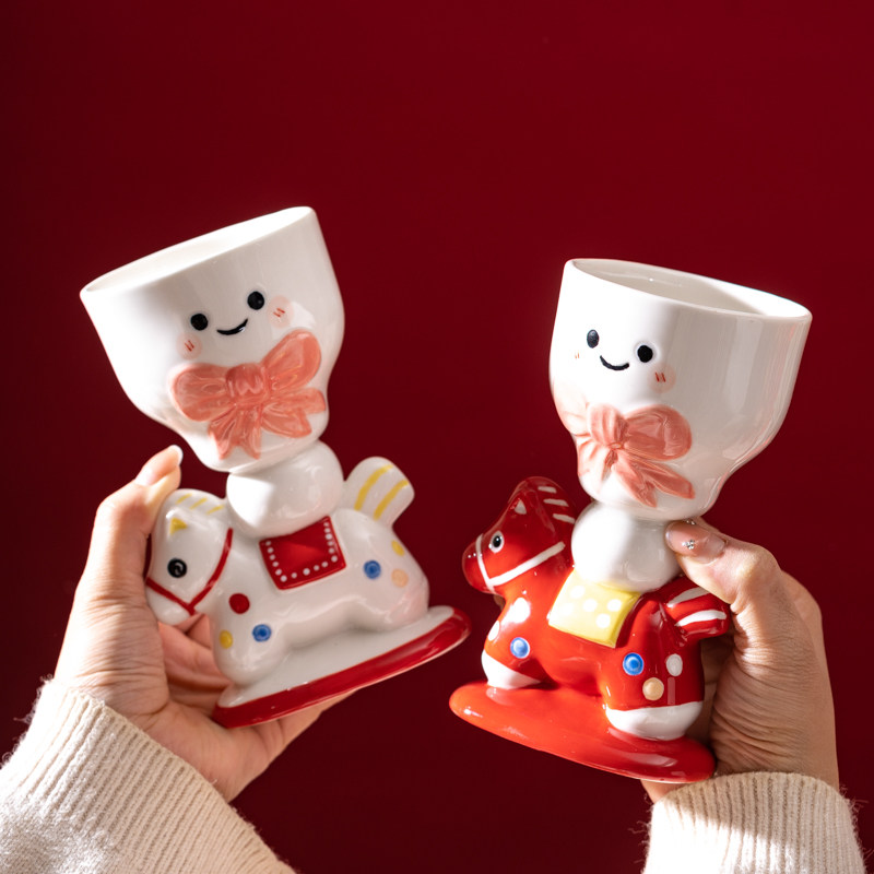 可爱高颜值小马高脚杯女生手握杯办公室咖啡牛奶杯儿童陶瓷马克杯