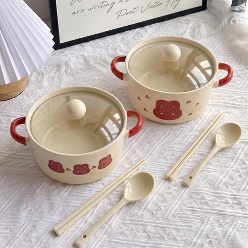釉下彩餐具可爱小兔兔双耳泡面碗