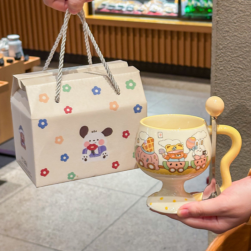 生日礼物可爱卡通小熊高脚杯高颜值小兔陶瓷马克杯送女生伴手礼盒,餐饮具,马克杯,淘宝优惠券,粉丝福利购,淘宝优惠卷