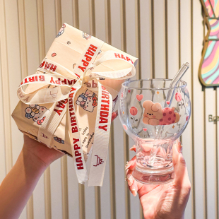 送女生生日礼物可爱高颜值小兔玻璃杯果汁牛奶杯闺蜜伴手礼礼盒装
