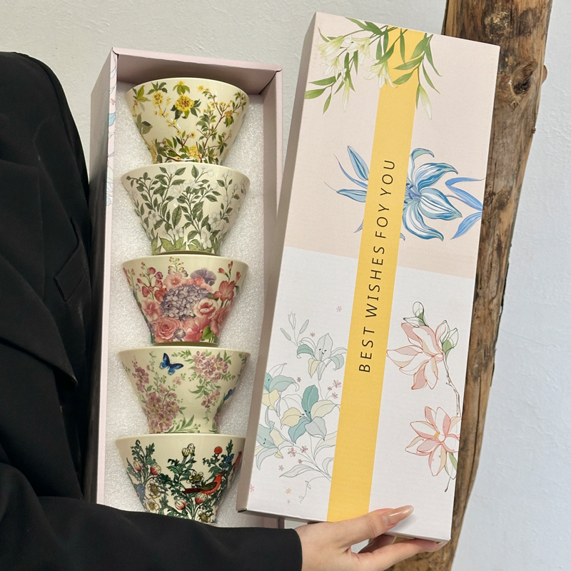中古风繁花似锦陶瓷斗笠碗高级感