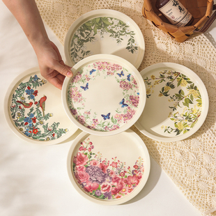 ins风高颜值紫薇花陶瓷深盘菜盘中古风餐具釉下彩餐盘高级感碟子