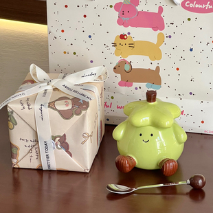 可爱创意茄子墩墩马克杯女生高颜值陶瓷杯子带盖生日礼物伴手礼盒