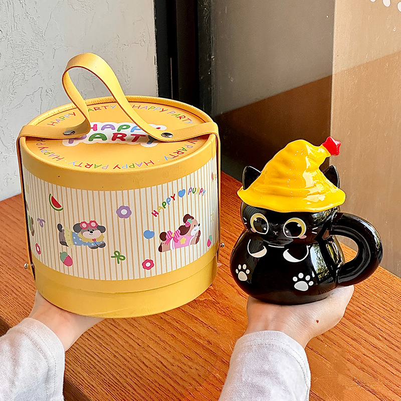 万圣节魔法帽猫咪水杯陶瓷马克杯
