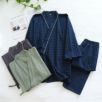 日式和服睡衣女男士春秋夏季纯棉棉布薄款宽松情侣汗蒸家居服套装