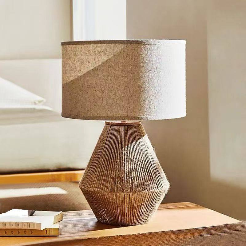 日式复古风麻绳台灯书房床头灯酒店民宿氛围灯设计师手工编织台灯