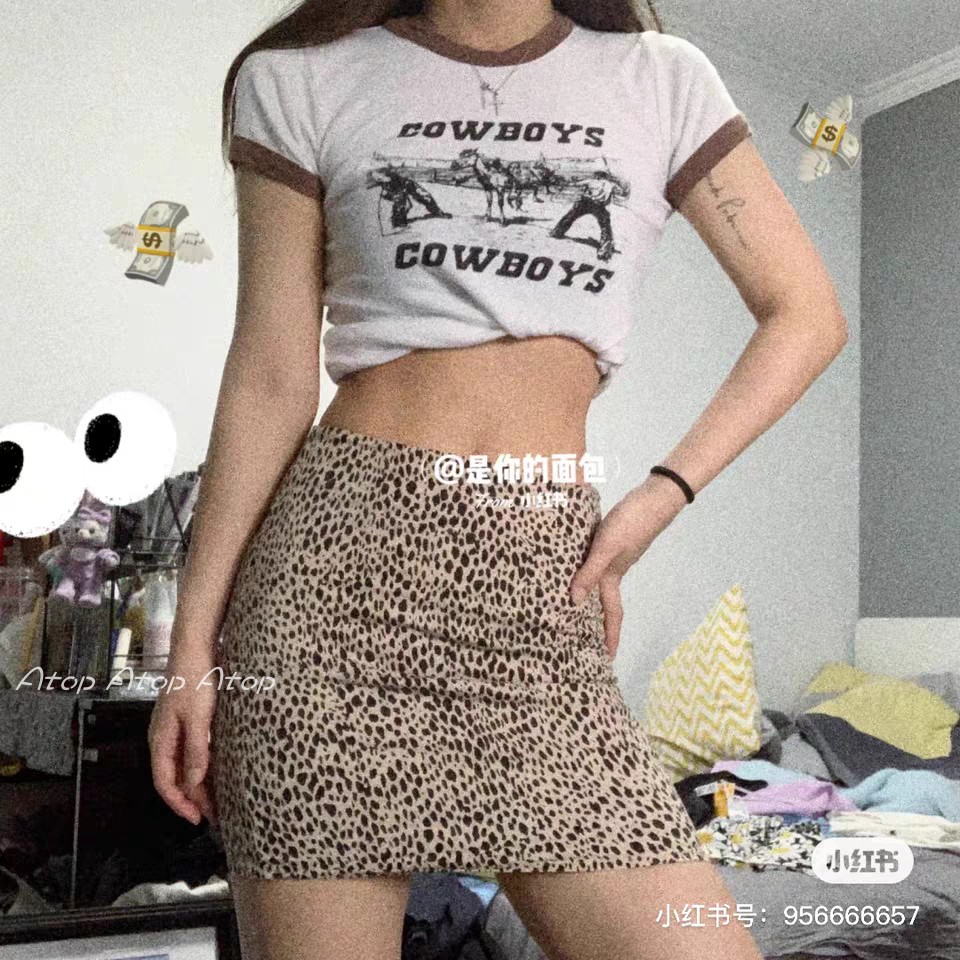 bm现货美国夏季豹纹高腰包臀裙