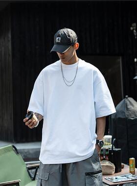 JUP纯色短袖t恤男夏季oversize宽松五分袖美式休闲内搭打底半袖