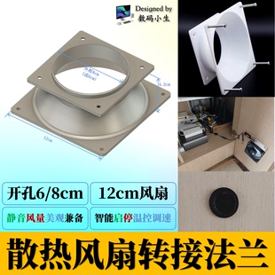 柜门开孔8cm/6cm转12cm散热风扇3D打印法兰温控调速风扇（进风）