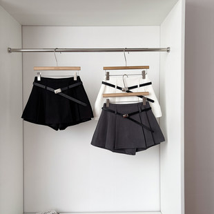 通勤百搭短靴裤 裙女2026夏季 简约高腰配腰带宽松百褶短裤 韩系时尚