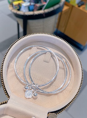 新款三生三世银手镯子女闭口三环一砂圈吊福字牌铃铛配件国风饰品