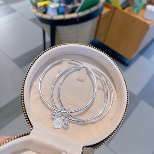 新款三生三世银手镯子女闭口三环一砂圈吊福字牌铃铛配件国风饰品