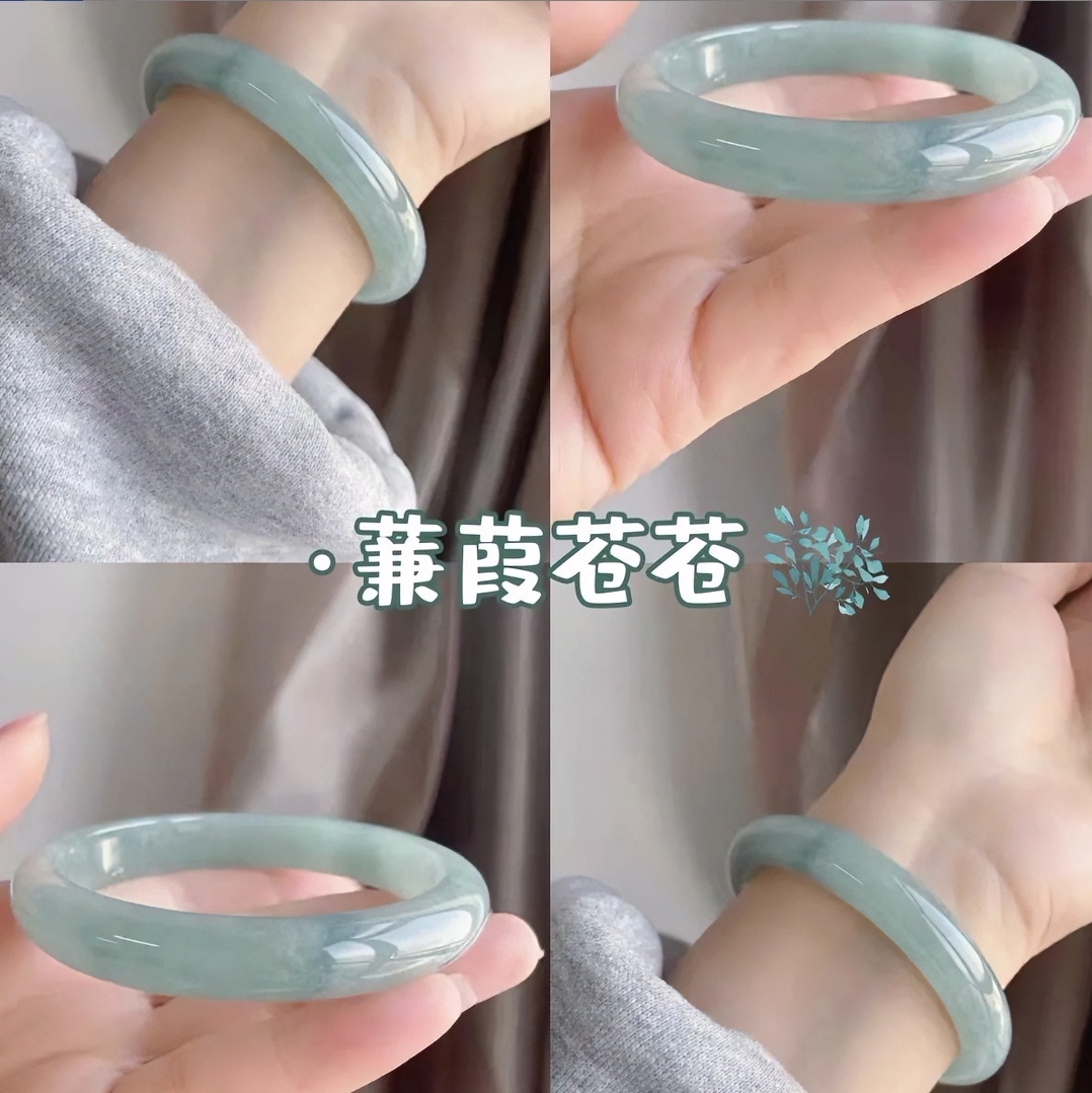 金六福)绝美一步一响叮当圆手镯玻璃仿玉美人镯女冰晴水少女款