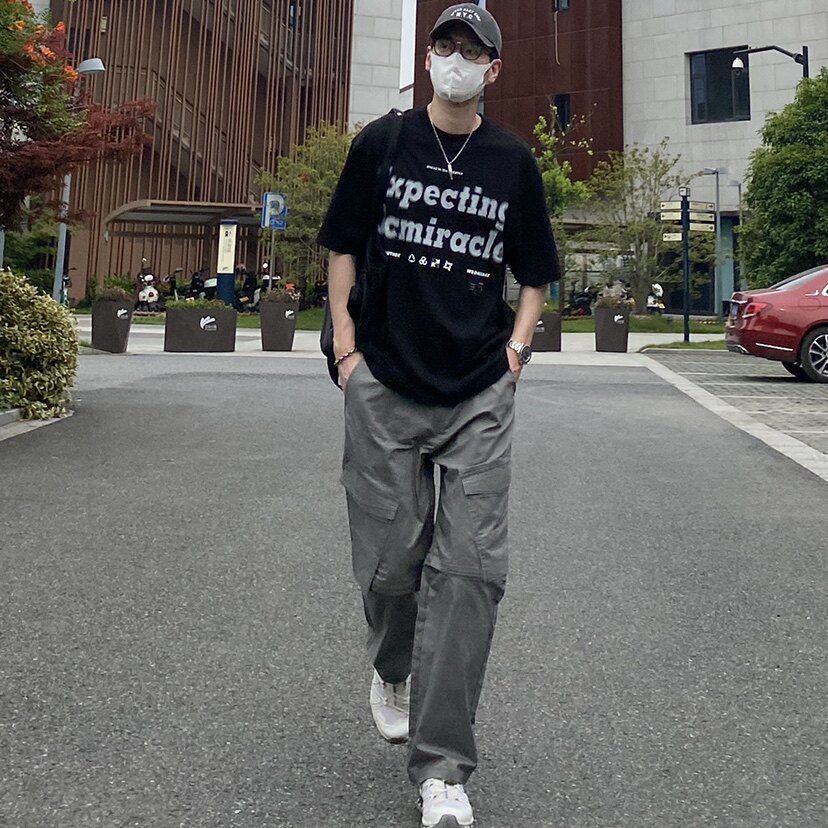 NICE LILI美式复古可拆卸拼接工装裤宽松直筒多口袋阔腿裤子男