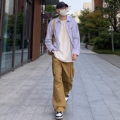 NICE 百搭通勤休闲衬衣男 美式 LILI秋季 日系复古宽松条纹衬衫