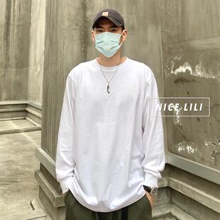 T恤圆领百搭打底衫 秋冬全棉宽松厚实纯色长袖 男女 lili自制 nice