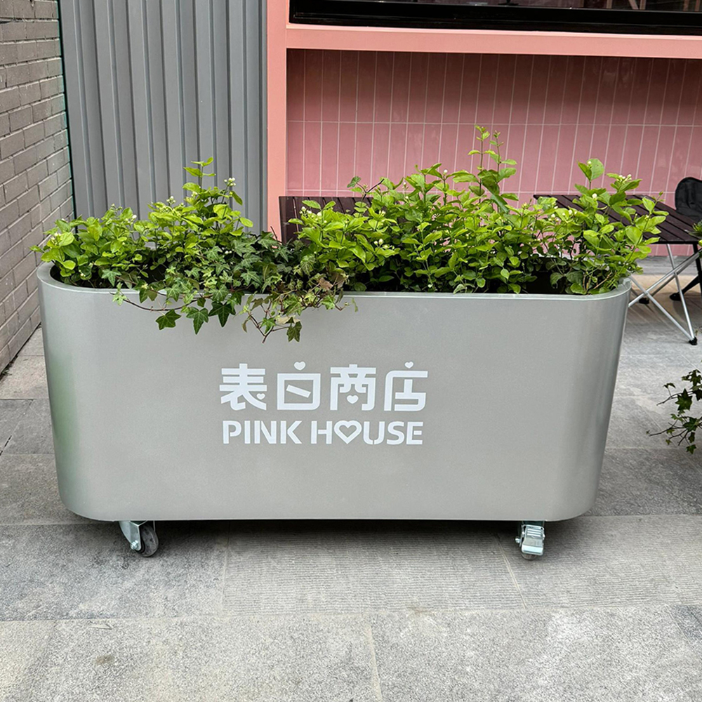 椭圆形花箱带滑轮可移动种植箱