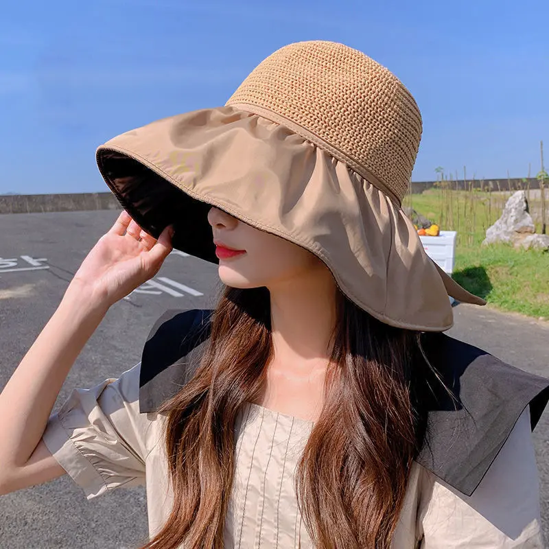 遮阳帽女夏季黑胶蝴蝶结帽子运动