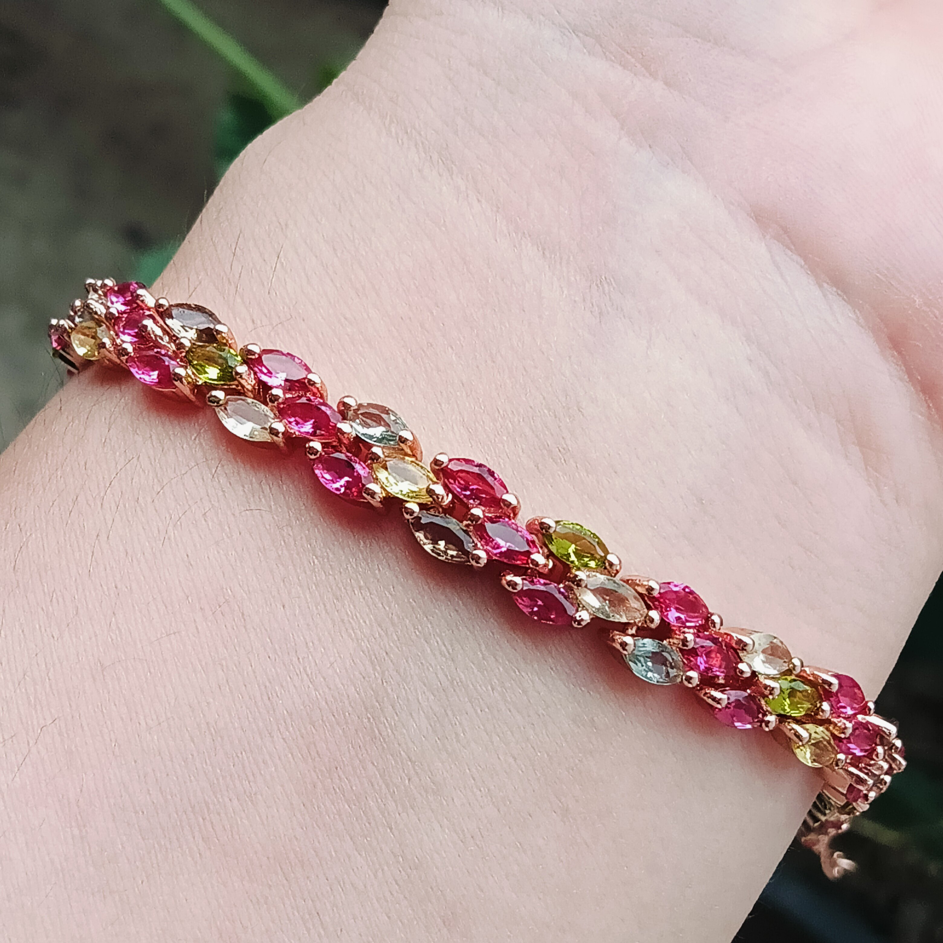 天然碧玺宝石切面豪镶款手链