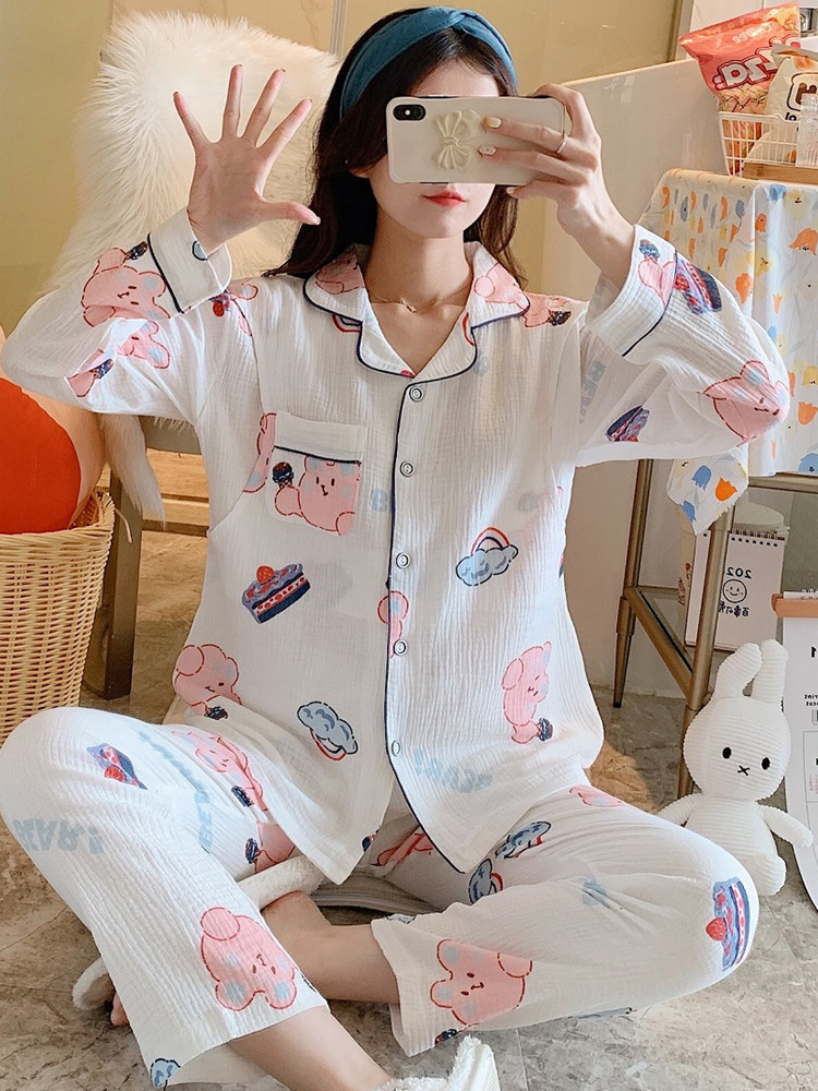 봄 여름 얇은 땀 흡수 면 거즈 산후 모유 수유 및 산후 의류 출산 잠옷 느슨한 8 월 9 일 가을