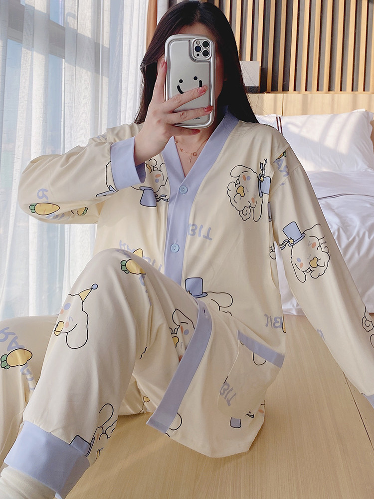 가슴 패드가 달린 임부복 산후복 감금복 봄 가을 여름 얇은 순면 산후 수유 산후 잠옷 5월 6일