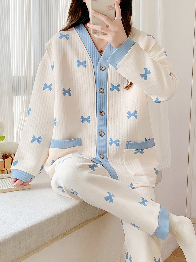 80-250 CATTIES 산후 의류 봄과 겨울 순수 면화 임산부를위한 따뜻한 공기 면화 산후 모유 수유 잠옷