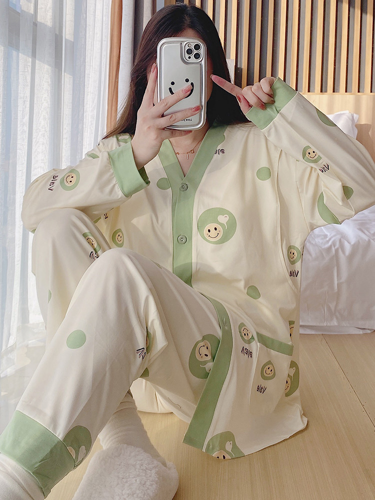 가슴 패드가 달린 임부복 산후복 감금복 봄 가을 여름 얇은 순면 산후 수유 산후 잠옷 5월 6일