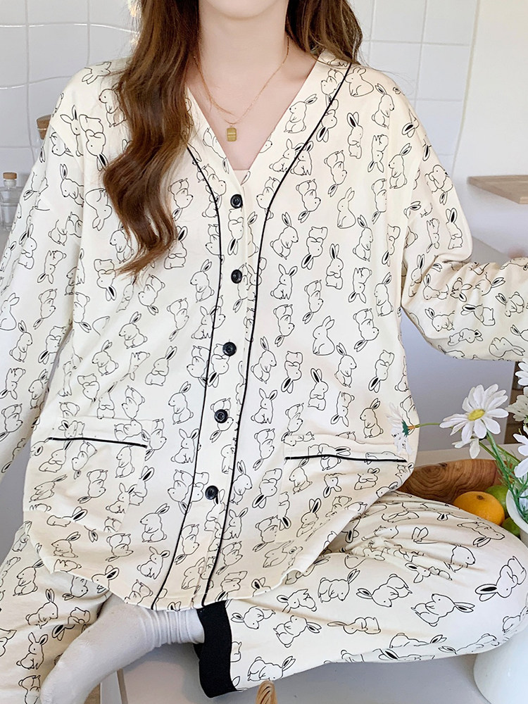 봄 가을 순면 산후수유 및 수유 봄 여름 산모용 가슴패드가 포함된 얇은 산모 잠옷 4월 5일