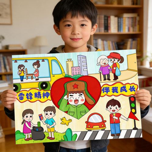 学习雷锋精神半成品手抄报涂色