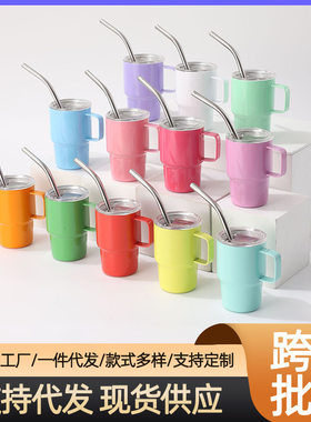 跨境3oz迷你手柄汽车杯304不锈钢小巧保温杯带吸管梯形冰霸随手