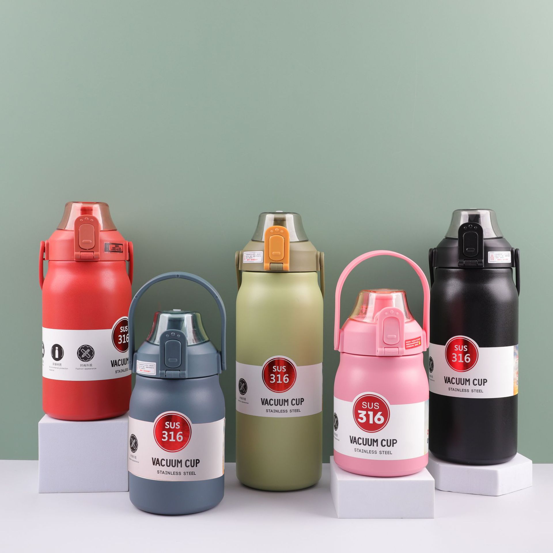 316不锈钢保温杯手提水壶大容量运动水壶便携弹跳盖水壶厂家批发