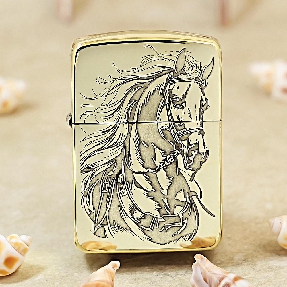 正品ZIPPO打火机纯铜精雕生肖马