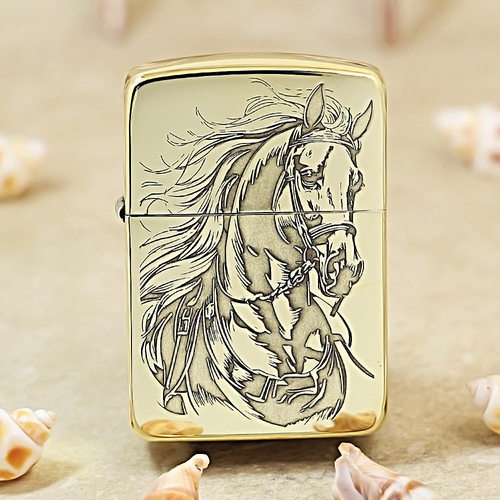 正品ZIPPO打火机纯铜精雕生肖马