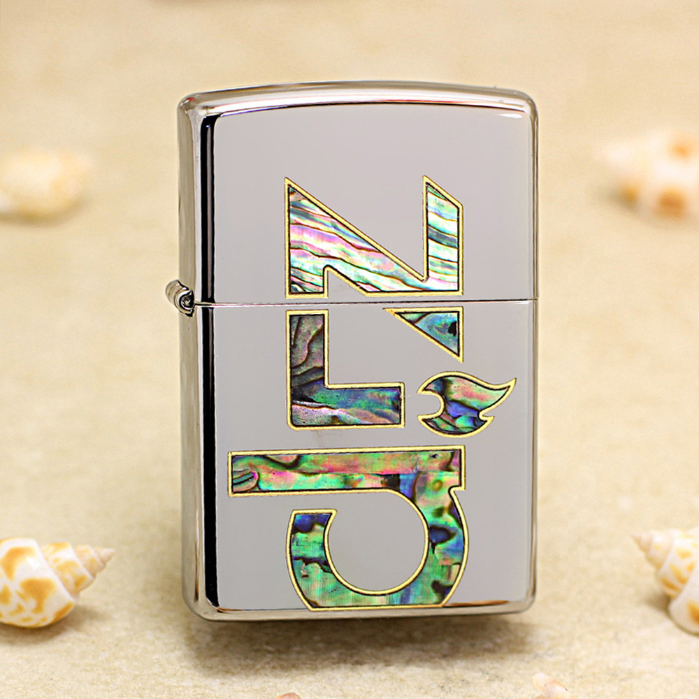 zippo打火机彩贝壳镶嵌双面大标