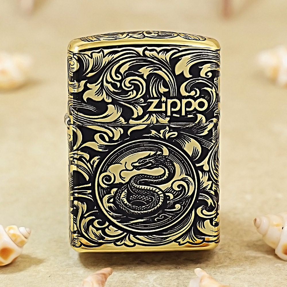 ZIPPO打火机162黑金繁花唐草生肖