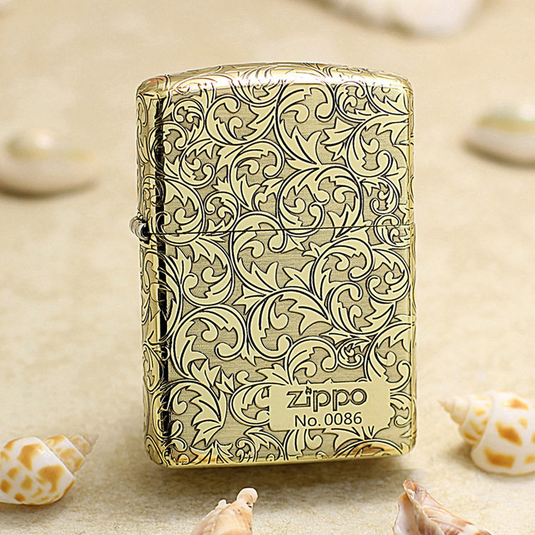 zippo正版镜面167精雕五面唐草