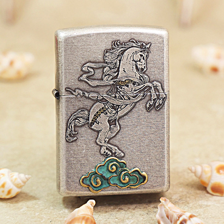 ZIPPO打火机古银平步青云生肖马