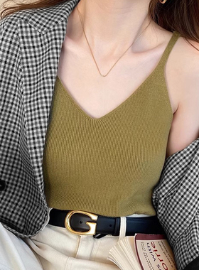 吊带背心女秋夏小西装内搭2025新款外穿白色v领针织无袖打底上衣
