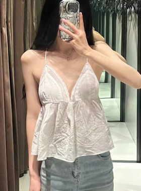 白色美背吊带背心女2025新款外穿V领蕾丝纯欲辣妹细肩带上衣夏季