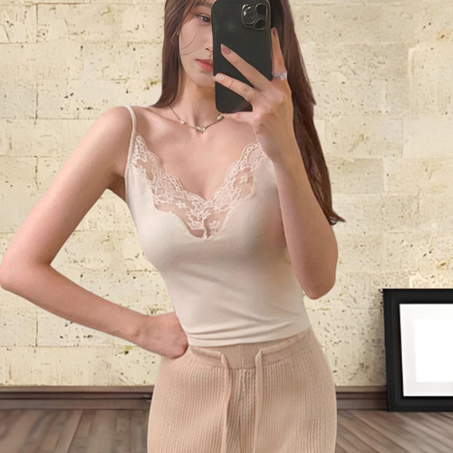 V领蕾丝拼接吊带背心女
