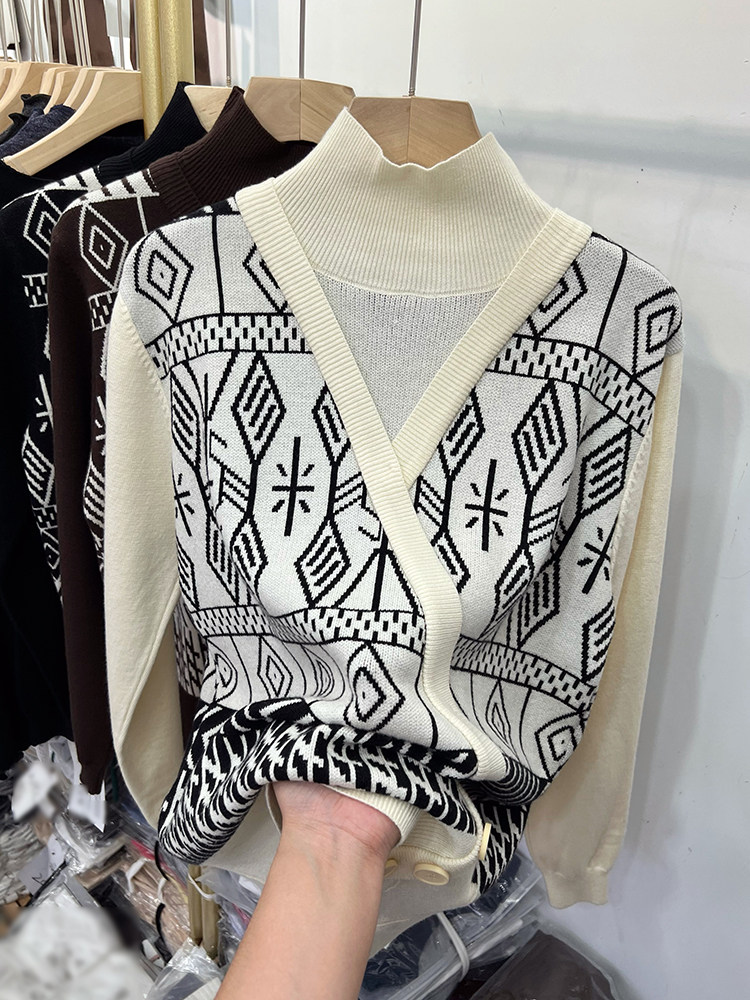 봄 가을 수유 상의 패셔너블한 페이크 투피스 니트 수유복 핫한 엄마 스타일 겨울 산후 수유 하의 셔츠