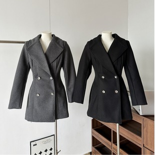 区区欧阳沙漏腰羊毛西装毛呢外套女冬季翻领高级感中长款呢子大衣